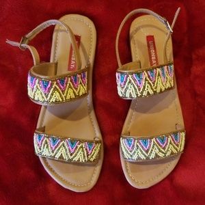Unionbay Aztec Tribal Beaded Tan Sandals